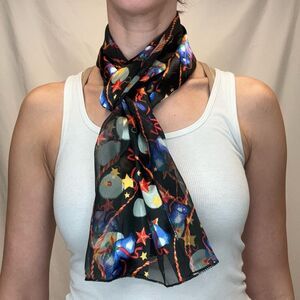 Women's Christmas Holiday Neck Scarf Sheer Rectangle Bells Stars OS